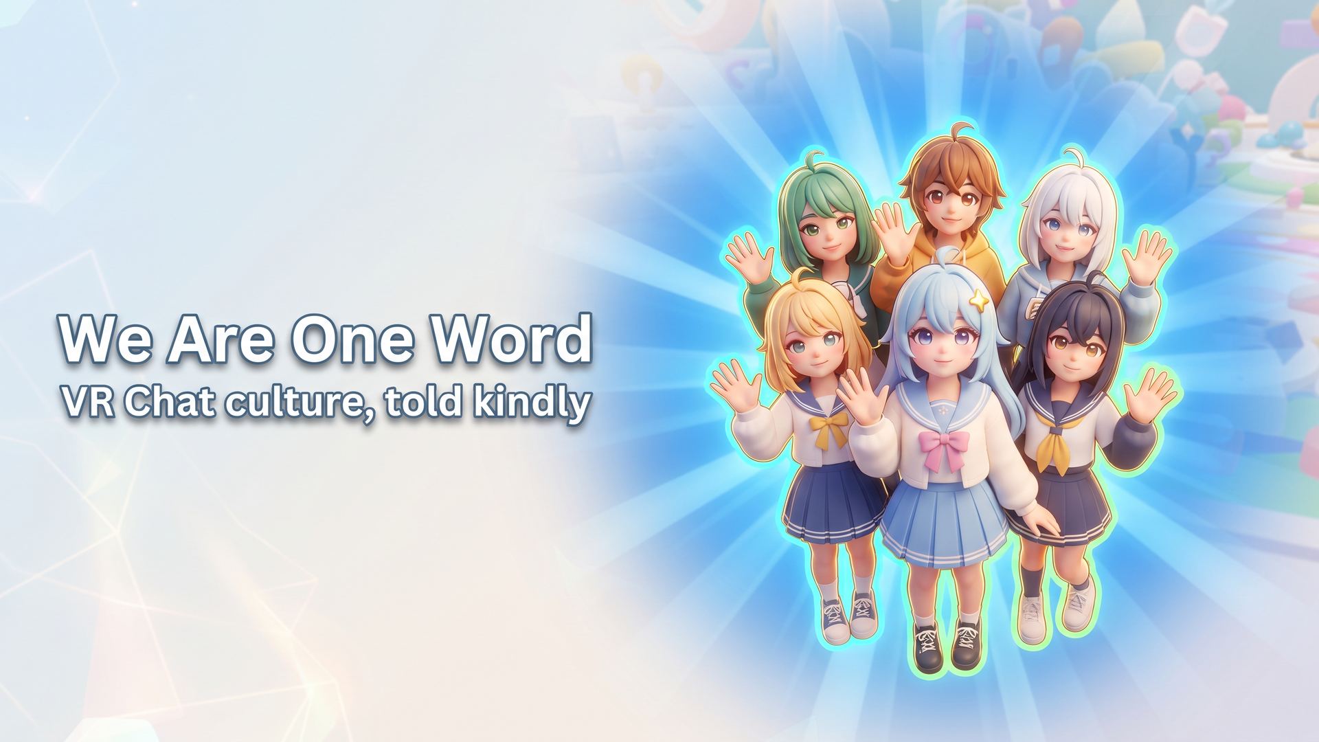 Six friendly avatar girls waving together